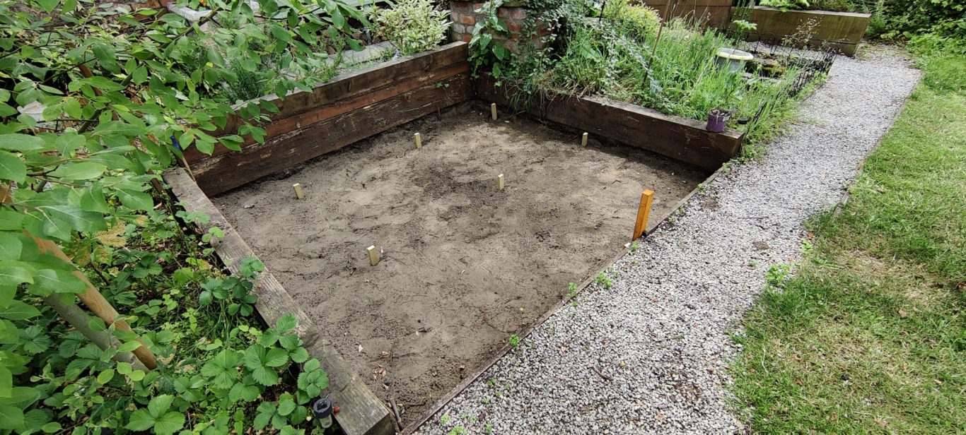 Patio with soil removed Patio with soil removed